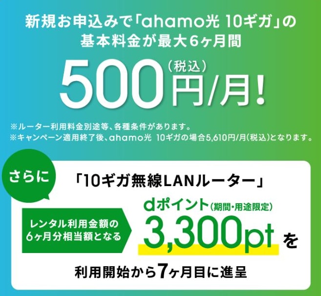 ahamo光 10ギガの基本料金ワンコインキャンペーン